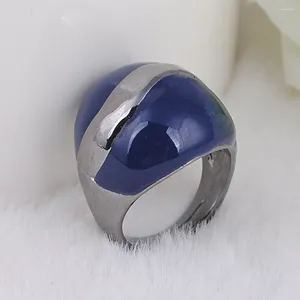 Anillos de racimo Aleación de zinc de alta calidad Color azul profundo Esmalte Cóctel de mujer Encanto de dedo Joyería de moda agradable