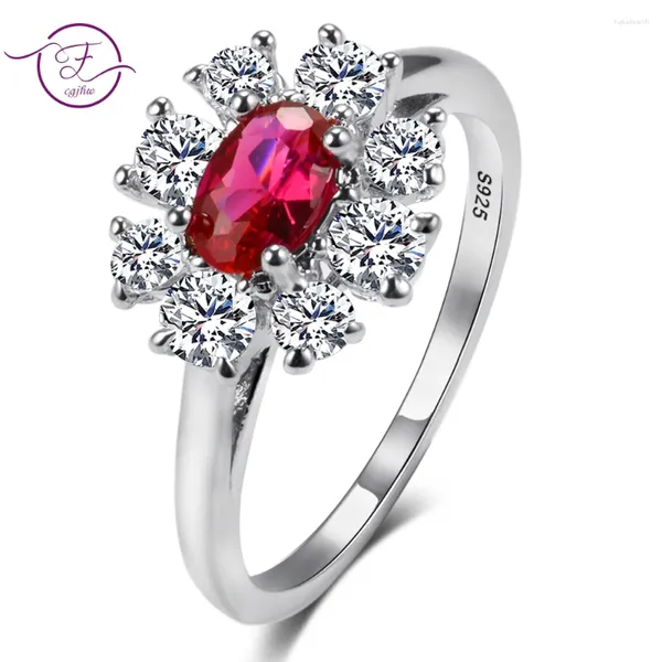 Bagues de cluster Top vente rouge rubis pierre précieuse fleur pour femme 925 argent sterling vintage bijoux de fiançailles cadeaux en gros