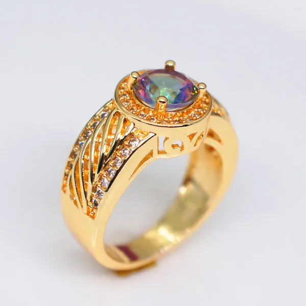 Anillos de racimo Anillo de diamantes de topacio conjunto para joyería de pareja 18k color oro vintage arco iris piedra boda floral