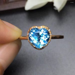 Cluster ringen topaz fijne sieraden echt 18K rosé goud au750 warmte vorm natuurlijk blauwe edelsteen vrouwelijk voor vrouwen ring