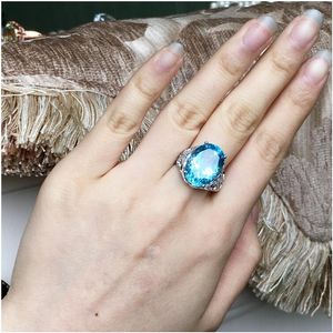 Clusterringen Topaz ringvinger natuurlijk echt blauw 925 sterling zilveren groothandel voor mannen of vrouwen edelsteen maat 12 16mm