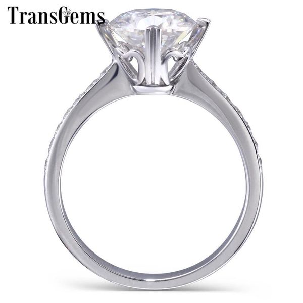 Cluster Rings Transgems 18K AU750 Or Blanc Principal 2ct 8mm F Incolore Moissanite Avec Accents Coeur Forme Prongs Bague Largeur De Bande 3mm