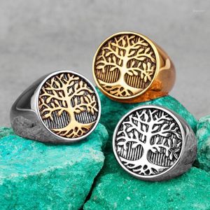 Bagues de cluster Arbre de vie Amulette en acier inoxydable Mens Simple Charme élégant pour mâle Boyfriend Biker Bijoux Créativité Cadeau en gros1