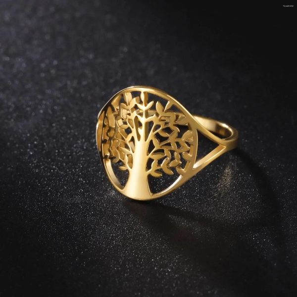 Anillos de racimo Árbol de la vida Anillo para mujeres Viking Amuleto Hueco Acero inoxidable Color oro Dedo Joyería vintage Regalo de cumpleaños al por mayor