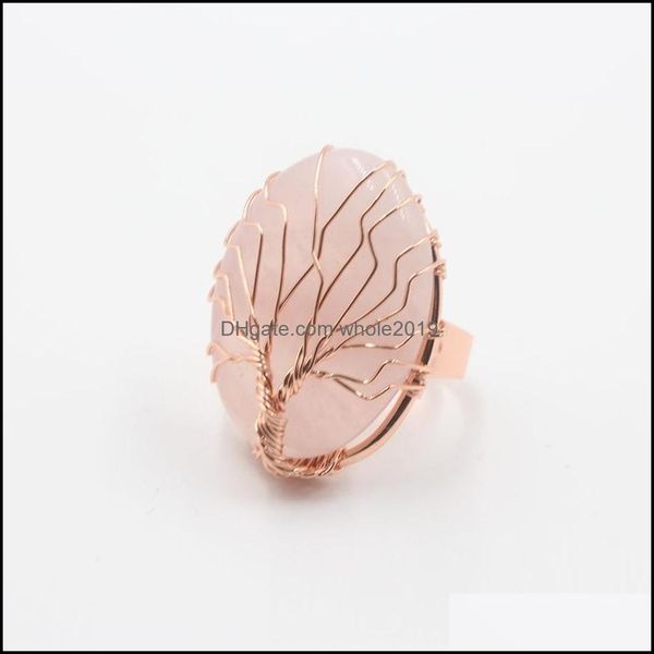 Anneaux de cluster Modèle d'arbre Fil enveloppé Pierre Cristal Quartz Guérison Chakra Ouverture Rose Bleu Violet Naturel Pour Femmes Hommes Drop Deli Dhcjl