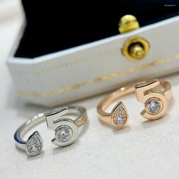 Cluster Rings Trend Classic 925 Pure Silver Water Drop en 5 Opening Ring Micro 5A Zirkonen Roségoud voor vrouwen Fijne sieraden