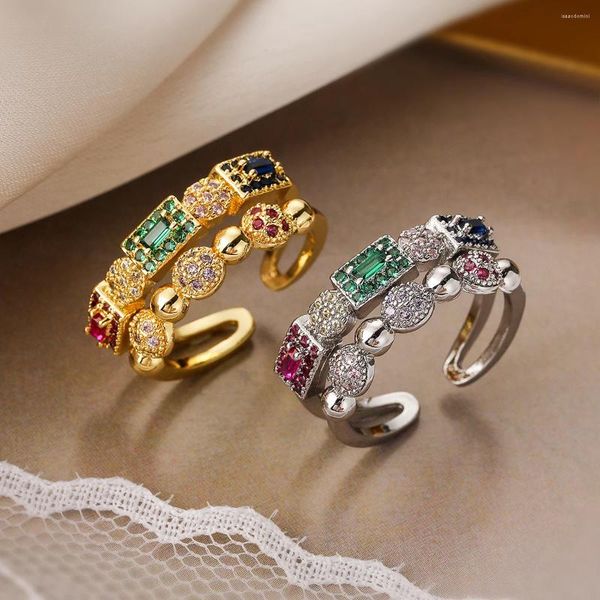 Anillos de racimo tendencia glamorosa brillante Zirconia anillo ajustable para mujeres vacaciones exquisitas vacaciones ol joyería