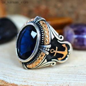 Cluster ringen trend persoonlijkheid mannen punk ringen voor mannen vrouwen vintage hiphop piraten anker mozaïek blauw zirkoon ring anker zeiler sieraden cadeau240408