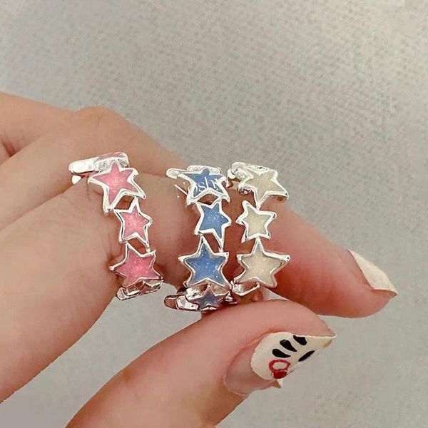 Bagues de cluster Tendance Sweet Pink Star pour femmes Charme Mode coréenne Bague ouverte Kpop Bijoux Mignon Quotidien Y2K Accessoires En gros