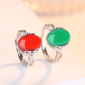 Anillos de racimo de moda 925 joyería de plata para las mujeres forma ovalada creada rubí piedra preciosa anillo de dedo ajustable promesa de boda regalo de fiesta