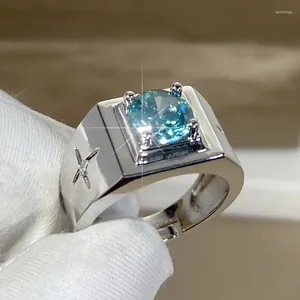 Cluster ringen trendy 925 zilveren ring voor heren sieraden klassieke cross -ster kristal blauw groen steen mannelijke wijs vingeraccessoires