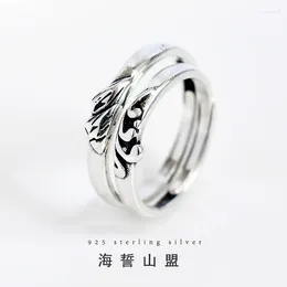 Cluster anneaux à la mode 925 Ensemble d'anneau en argent avec des montagnes à l'ancienne et une promesse de mer Personnalité couples hommes femmes doigt