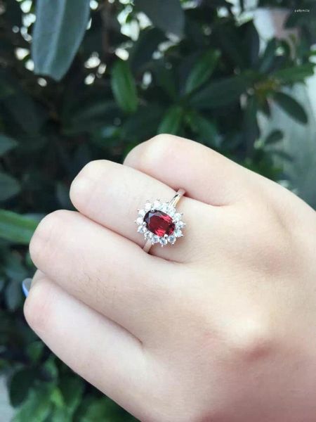 Anillos de racimo de moda 925 plata esterlina 5 7mm anillo de granate natural ovalado para mujeres joyería fina piedra preciosa rubí compromiso aniversario regalo