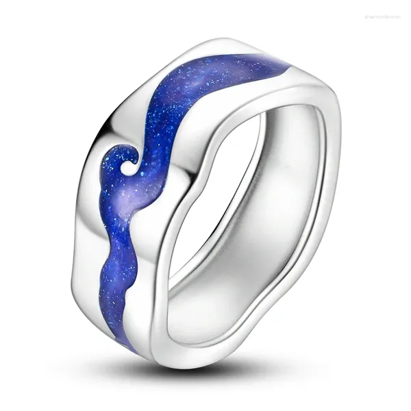 Cluster anneaux à la mode 925 Sterling Silver Blue Liquid Milky Way Imagular Ring For Women's Proposal Party Exquis Bijoux Gift