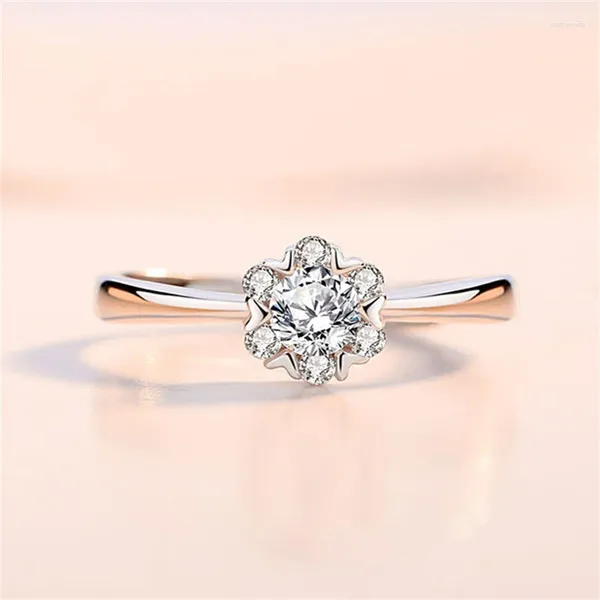 Anillos de racimo de moda 925 anillo de plata esterlina para las mujeres joyería brillante cristal copo de nieve accesorios de boda nupcial ajustable