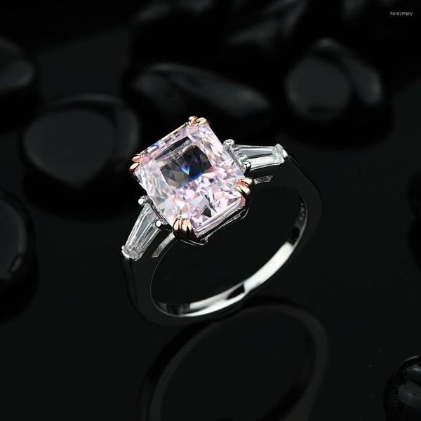 Anillos de racimo de moda 925 plata esterlina 8 10mm anillo de compromiso de diamante rosa para mujer joyería fina oro blanco 3 piedra regalo de boda