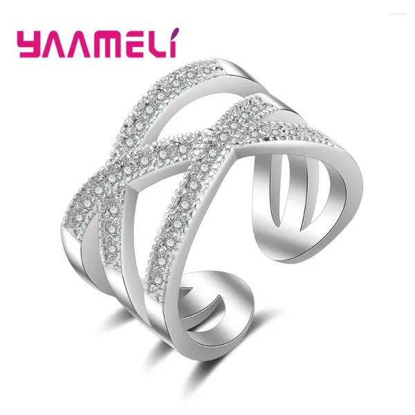 Anneaux de cluster Trendy réglable CZ Ouverture pour les femmes Mode 925 Sterling Silver Large Crystal Cross Bague Bijoux