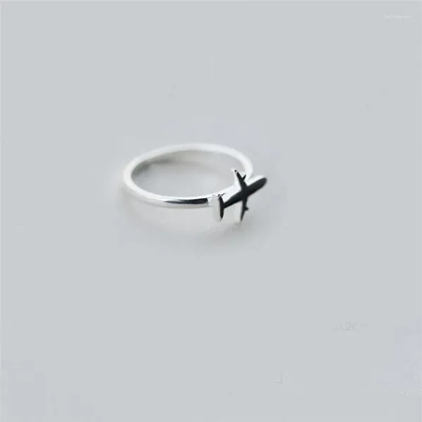 Bagues de cluster Bague de conception d'avion à la mode pour femmes hommes 925 argent sterling chic émail noir forme d'avion filles anniversaire bijoux fins