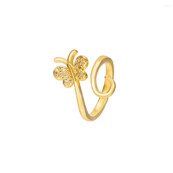 Anillos de racimo Mariposa de moda Boda de cobre para mujeres Niñas Fiesta Joyería Regalos Accesorios de moda Hebilla Índice femenino CZ Anillo de dedo