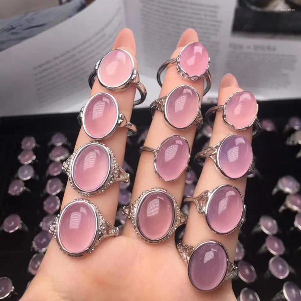 Bagues de cluster Trendy Chalcedony Argent Couleur Ovale Opal Vintage Rose Bague Pour Femmes Femme Cadeau De Noël Drop Bijoux En Gros