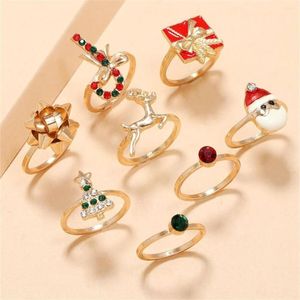 Bagues de grappe Bague de Noël à la mode Dot Tree Gift Stick Santa Claus Bow And Elk 8-Piece Set Anillos Mujer Anillo