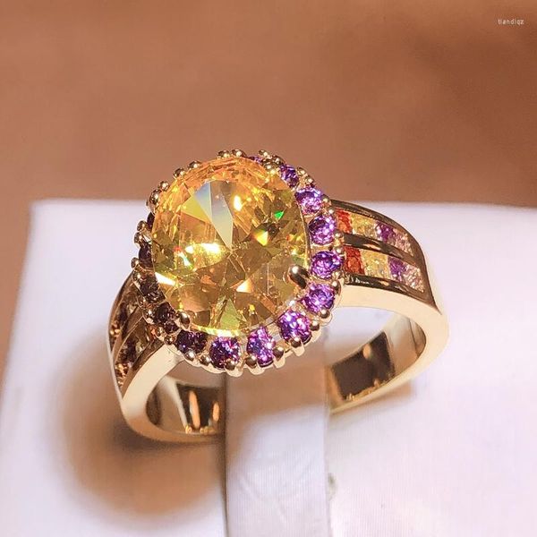 Bagues en grappe Bague en citrine à la mode pour les femmes Géométrie 925 Timbre Bijoux fins avec pierres précieuses ovales Bleu Jaune Rose Zircon Party