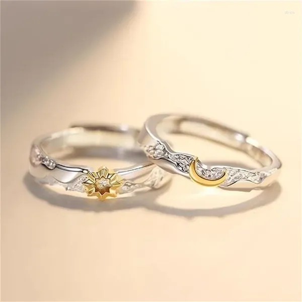 Bagues de cluster Bague de couple à la mode pour femmes hommes bijoux classique lune soleil or argent collision rides texture motif amant cadeau