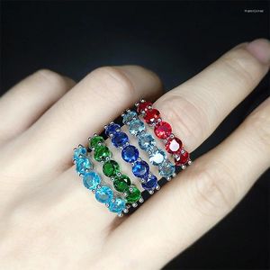 Bagues de cluster Trendy Zircone Cubique Mariage Argent Couleur Rouge Vert Bleu Cristal Bague CZ Cadeau Pour Femmes Bijoux En Gros Goutte