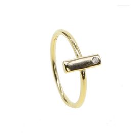 Bagues en grappe Design à la mode SIMPLE BAR CZ Pierre unique Vermeil Bague minimale délicate pour les femmes Taille 6 7 8Cluster