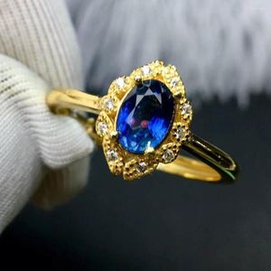 Bagues de cluster Mode tendance Naturel et réel Blue Sapphire Bague Argent 925 Bijoux Aigue-marine pour les femmes Engagement