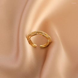 Cluster ringen trendy fijne 14K real gouden geometrie opening voor vrouwen verstelbaar ontwerp hoge sieraden bling zirkon bruiloften feestcadeau