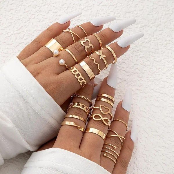 Cluster anneaux à la mode en métal géométrique Fonge-doigt coeur papillon infinie cristal multicouche anneau pour femmes bijoux cadeaux