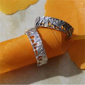 Cluster Ringen Trendy Holle Ginkgo Blad Ring Mannelijke Sieraden Opening Persoonlijkheid Mannen Zilver 925 Hand Ornament Cadeau Voor Vriendje