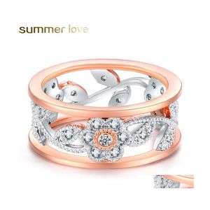Cluster ringen trendy luxueuze holle bloem voor vrouwen prachtige gelukkige CZ Crystal Leaf Ring Europese bruiloft sieraden Groothandel L DHPMV