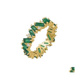 Bagues de cluster Trendy Luxe Vert Cristal Pour Femmes Néogothique Mode Haut Niveau Tempérament Élégant Filles Bijoux Cadeau Drop Livraison Otukv