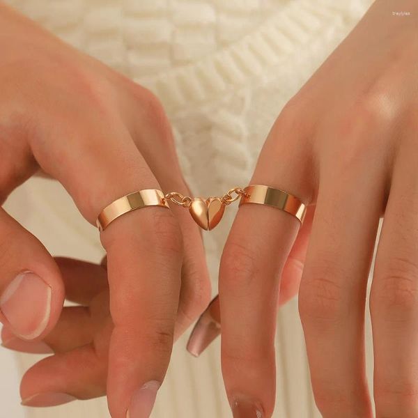 Anillos de racimo Anillo de corazón magnético de moda para mujeres Moda en forma de artículos de pareja ajustables Joyería Fiesta Novias Regalos 2024