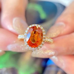 Anneaux de cluster Trendy Orange Crystal Gold Couleur Ovale CZ Party Engagement Bague Ouverte Bijoux En Gros Pour Femmes Filles Cadeau Drop