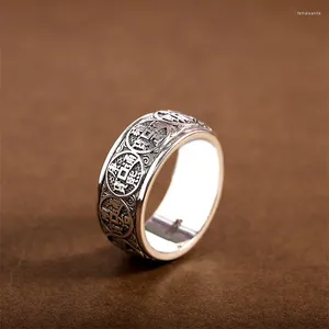 Cluster Ringen Trendy S925 Zilveren Ring Voor Mannen Sieraden Retro Etnische Stijl Keizers Munt Draaibaar Gunstige Mannelijke Accessoires