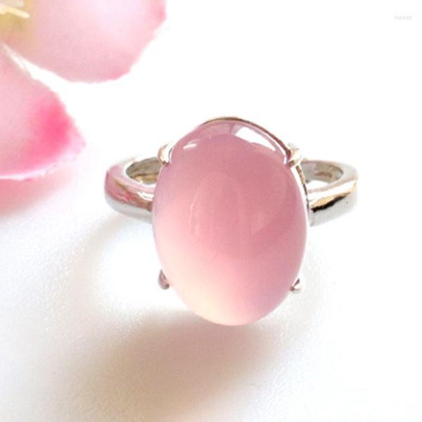 Anillos de racimo, anillo de ópalo rosa de cristal de cuarzo Ross sintético de Color plateado a la moda, joyería ovalada al por mayor para mujer, gota