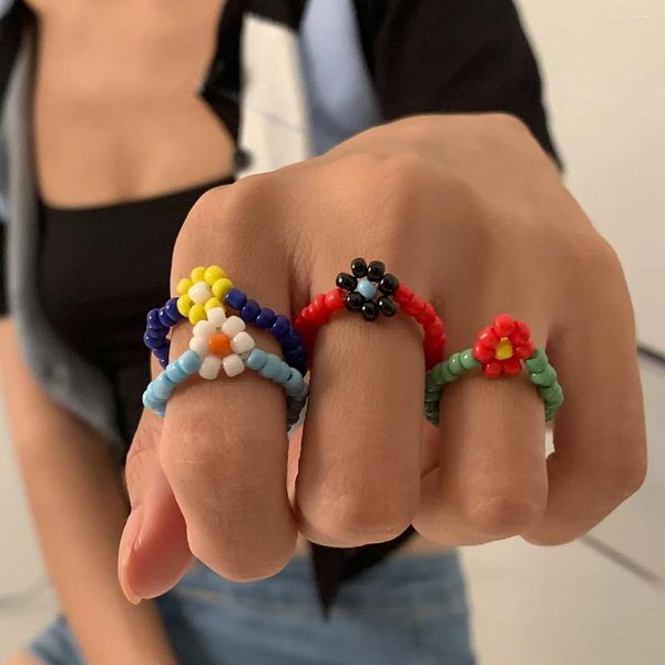 Anillos de racimo de moda de cuentas de vidrio simple anillo boho joyas hechas a mano fábrica de fábrica de la venta directa