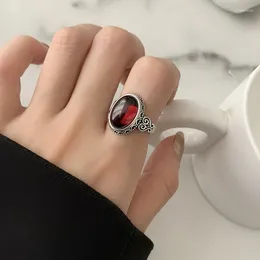 Cluster Ringen Trendy Vintage Zilveren Kleur Rode Ovale Kristal Opaal Ring Sieraden Groothandel Voor Vrouwen Meisjes Gift Drop