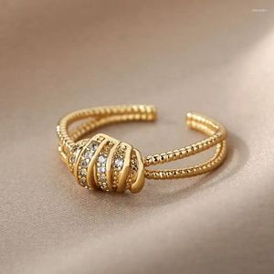 Anillos de racimo de moda Zircon Cruz Nudos Anillo para mujeres Acero inoxidable Abierto Ajustable Dedo Femme Boda Joyería Estética Regalo