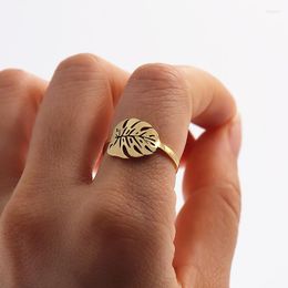 Cluster Rings Tropical Leaf Ring Greenery sieraden Gold Palm voor vrouwen roestvrij staal Anillos Hombre Hawaiiaans geschenk