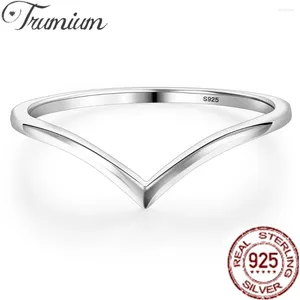 Clusterringen Trumium 925 Sterling Zilver Glad V-vormig Voor Vrouwen Klassieke Vingerring Stapelbaar Eenvoudige Sieraden Niet vervagen