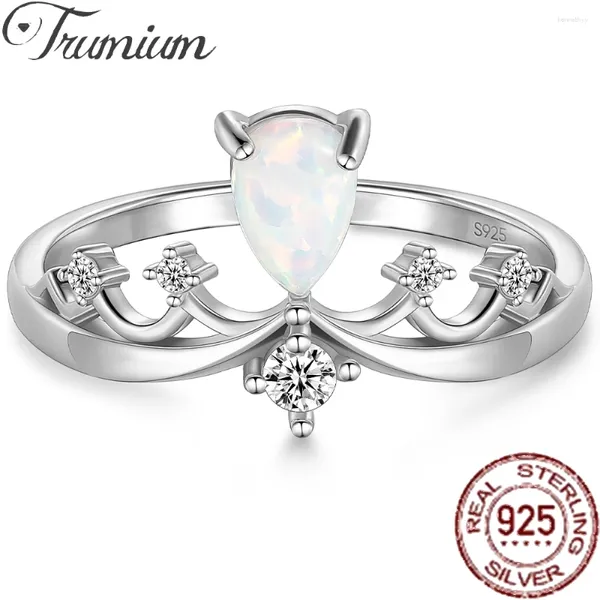 Anillos de racimo Trumium 925 Ring de plata esterlina Zirconia Princesa Crown Tiara Boda de boda para mujeres Eternity Opal Promise Joyería fina