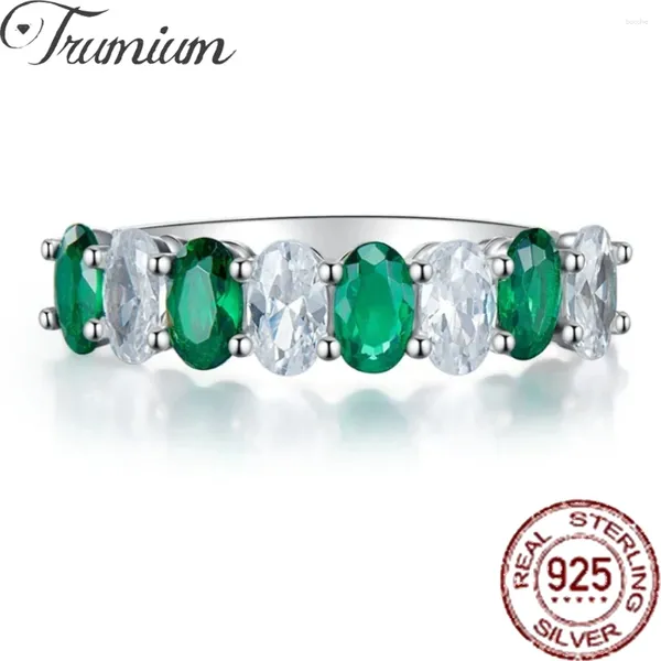 Cluster anneaux Trumium 925 Sterling Silver Emerald Oval Cubic Zirconia pour femmes Band de mariage scintillant Fine Jewelry Gift Wholesale