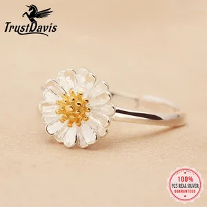 Cluster Ringen TrustDavis Echt 925 Sterling Zilver Mode Zoete Daisy Bloemen Opening Ring Voor Vrouwen Bruiloft Kerst Sieraden