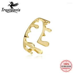 Cluster Ringen TrustDavis Echt 925 Sterling Zilver 2024 Mode 18K Gouden Lava Druppels Opening Ring Voor Vrouwen Bruiloft Fijne Sieraden gift LB163