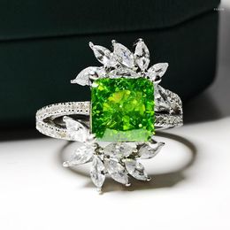 Bagues en grappe Tsavolite 925 Sterling Silver Women Ring Round Gemstone Synthétique Radiant Cut Colorgul Tourmaline Réglable M11