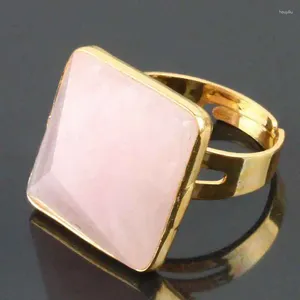 Anillos de racimo Tumbeelluwa Natural Rose Crystal Pyramid Point Curring Gema Stone Cóctel ajustable Anillo de dedo